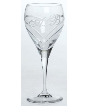 Ποτήρι Κρασιού Γάμου Κολωνάτο Με Σκαλιστό Σχέδιο Σε Σχήμα Καρδιάς Και Μονογράμματα