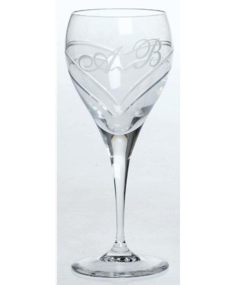 Ποτήρι Κρασιού Γάμου Κολωνάτο Με Σκαλιστό Σχέδιο Σε Σχήμα Καρδιάς Και Μονογράμματα