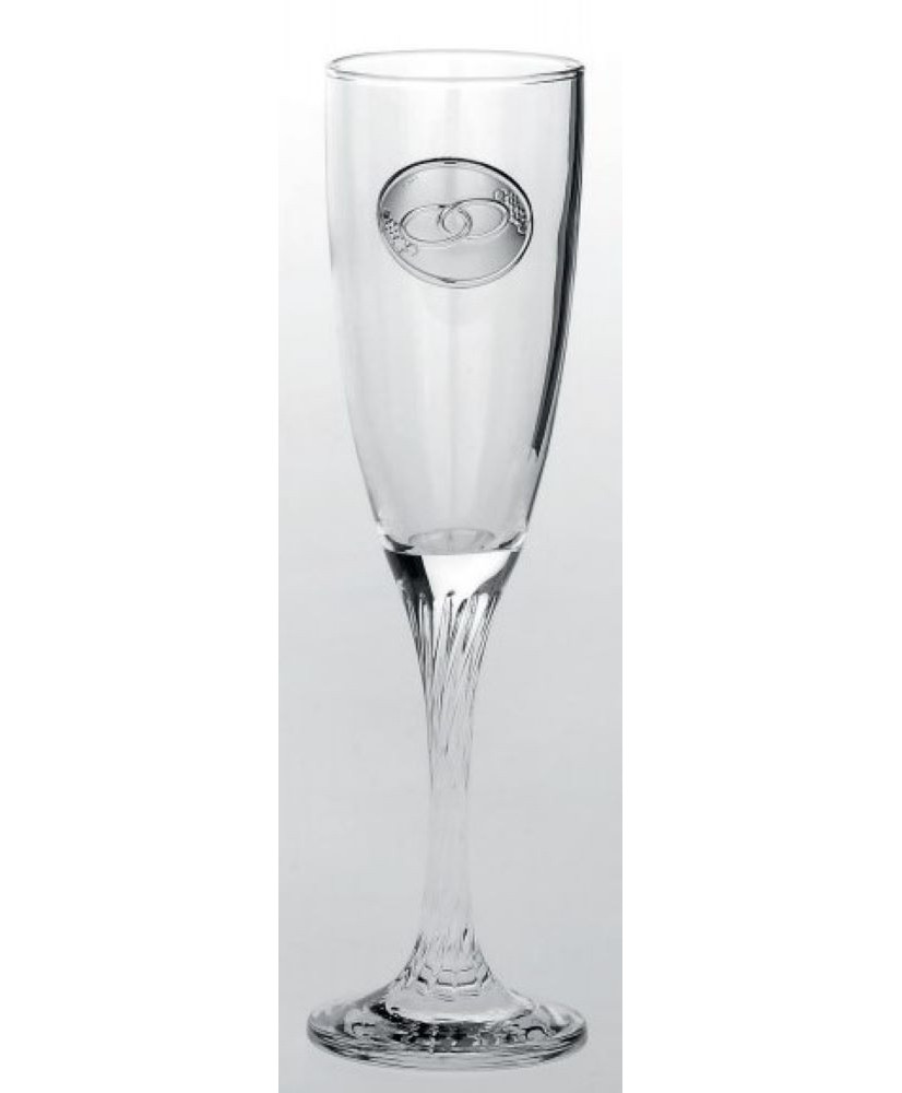 Ποτήρι Σαμπάνιας Γάμου Κολωνάτο Με Ασημί Στοιχείο Και Σχέδιο Δυο Βέρες Ενωμένες