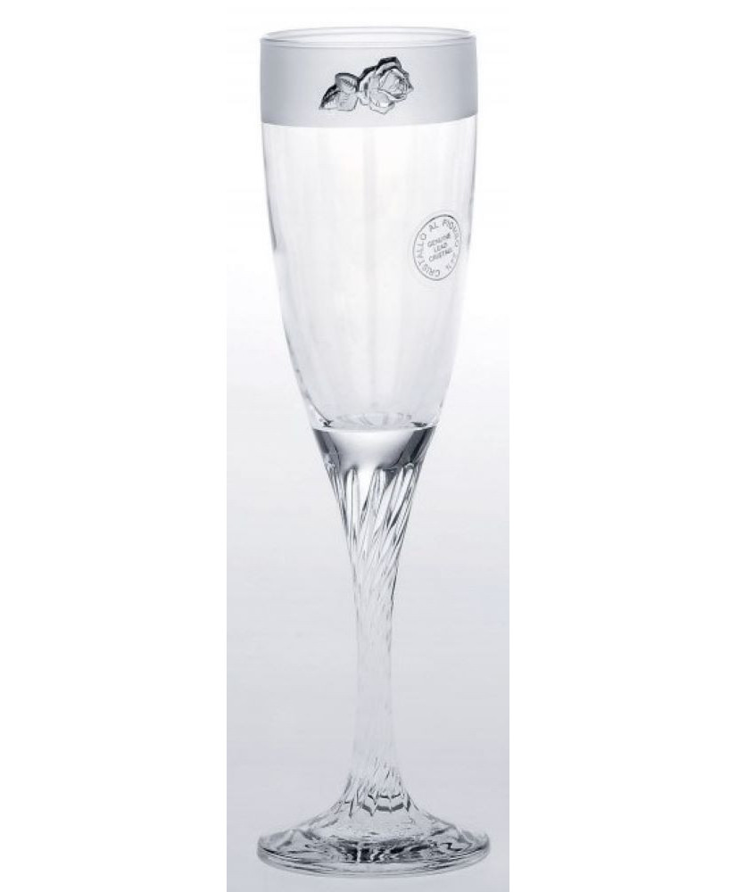 Ποτήρι Σαμπάνιας Γάμου Κολωνάτο Με Ματ Λεπτομέρεια Στην Κορυφή Και Ασημί Τριανταφυλλάκι