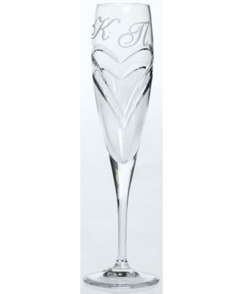 Ποτήρι Σαμπάνικας Γάμου Κολωνάτο Με Σκαλιστό Σχέδιο Σε Σχήμα Καρδιάς Και Μονογράμματα