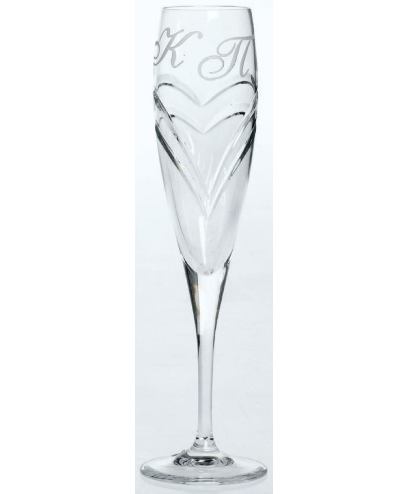 Ποτήρι Σαμπάνικας Γάμου Κολωνάτο Με Σκαλιστό Σχέδιο Σε Σχήμα Καρδιάς Και Μονογράμματα