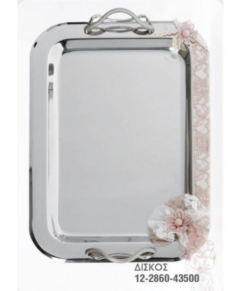 Σετ Γάμου Καράφα – Ποτήρια Και Δίσκος Στολισμένο Με Δαντέλα Καφέ Και Σάπιο Μήλο Χρώμα Και Σχέδιο Λουλούδι