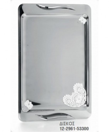 Σετ Γάμου Καράφα – Ποτήρια Και Δίσκος Στολισμένο Από Δαντέλα Κιπούρ Και Πέρλα