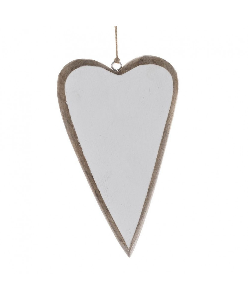 Καρδιά Λευκή Από Ξύλο Κρεμαστή 18x12εκ