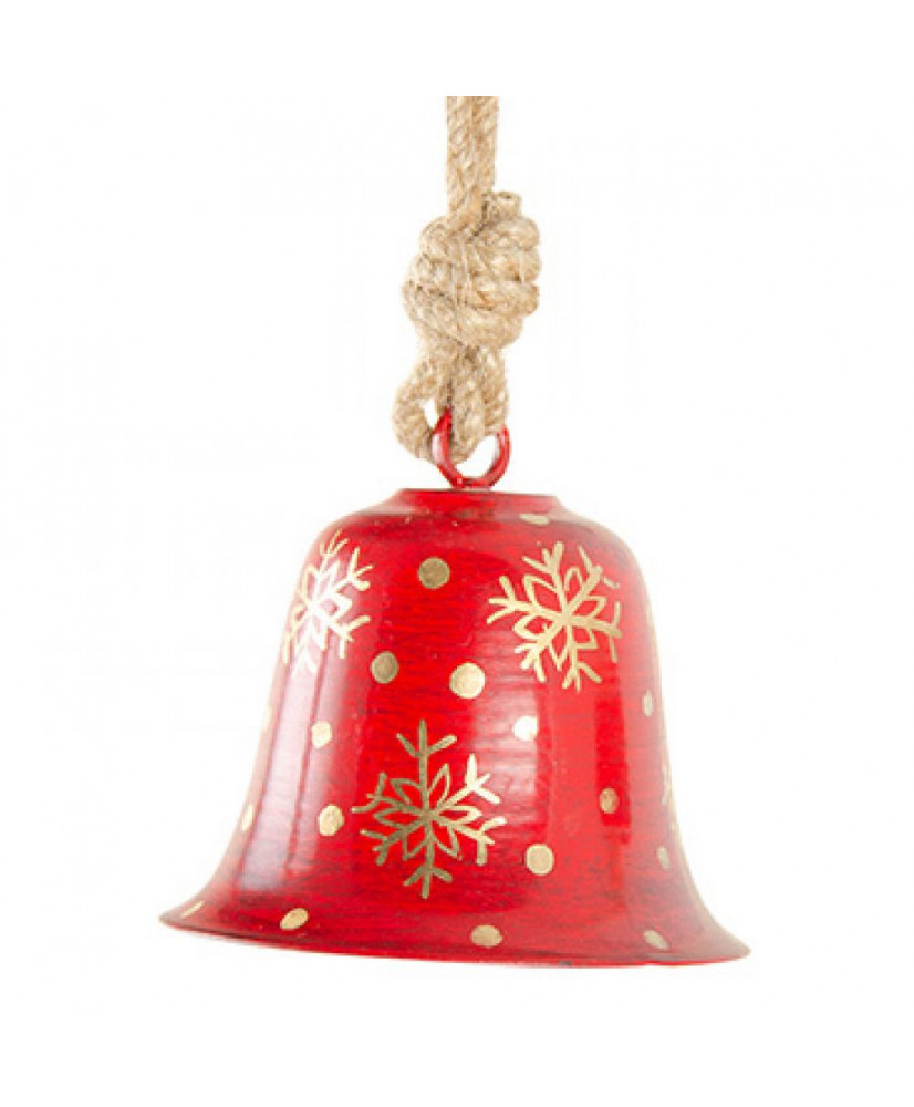 Καμπάνα Κόκκινη Μεταλλική Με Χρυσές Νιφάδες 8εκ