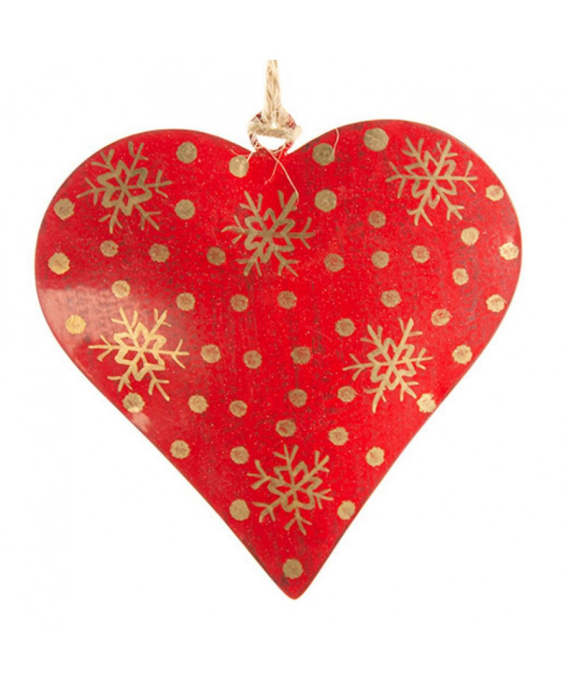 Καρδιά Κόκκινη Μεταλλική Με Χρυσές Νιφάδες 10εκ