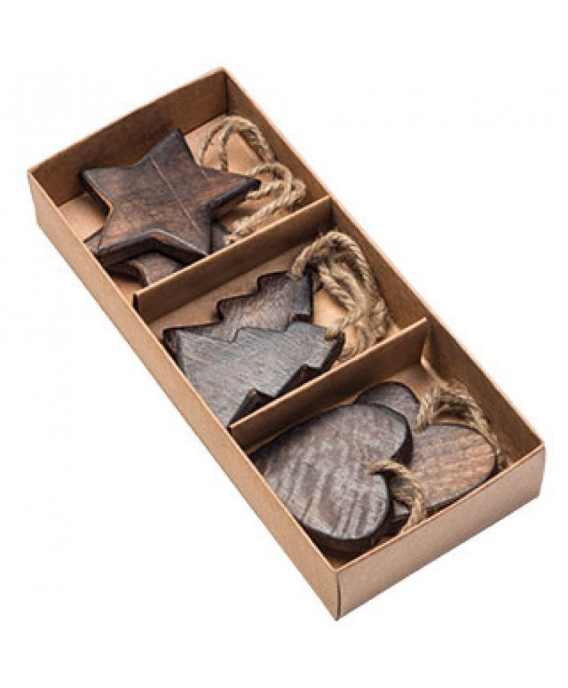 Στολίδια Ξύλινα Σε Σκούρο Χρώμα Κρεμαστά Σετ 6τεμ