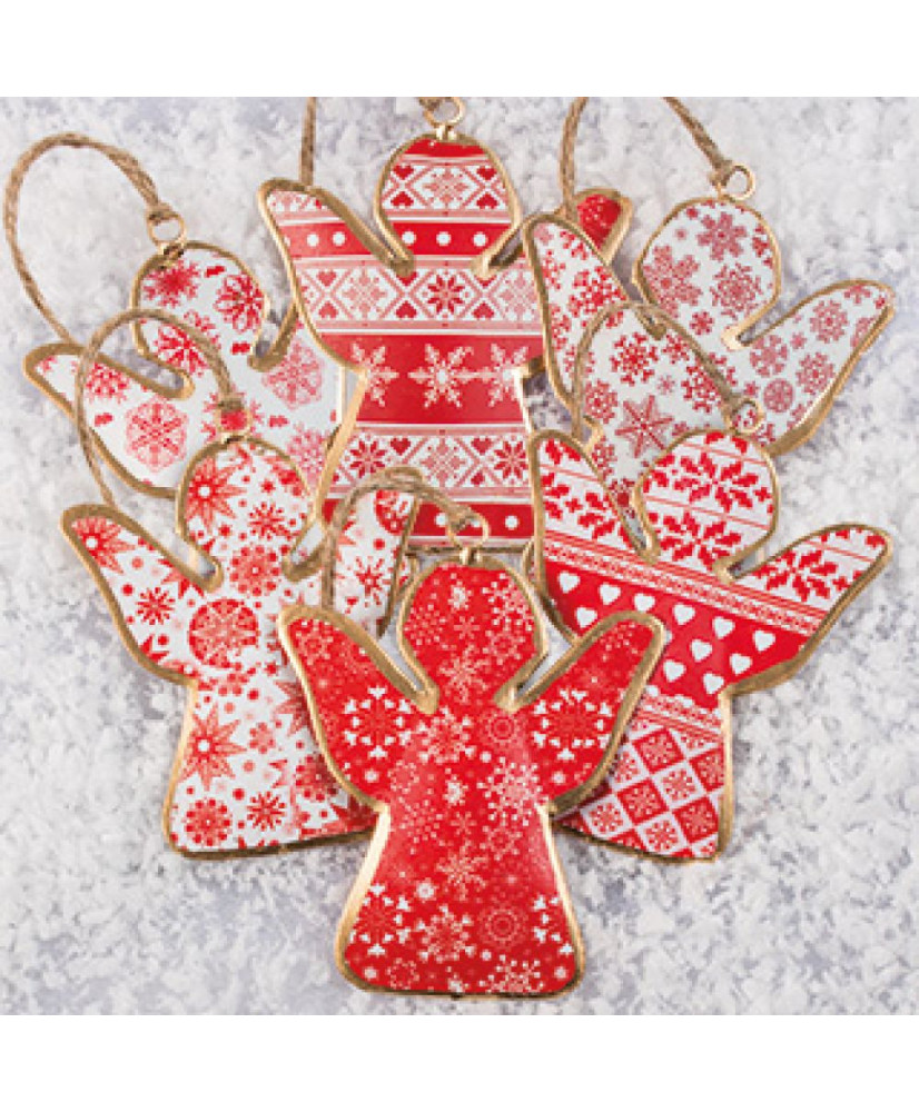 Άγγελος Μεταλλικό Nordic Με Κόκκινα Και Λευκά Σχέδια 8,5x10,5εκ