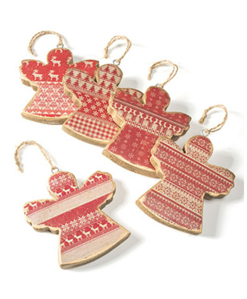 Άγγελος Ξύλινος Με κόκκινα Και Λευκά Σχέδια 10,5εκ