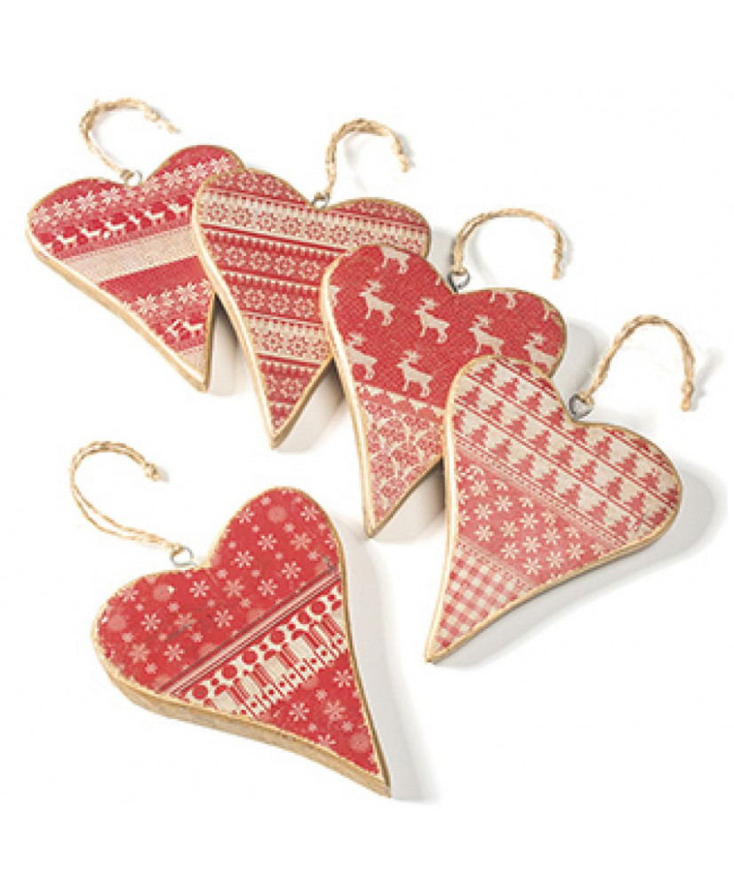 Καρδιά Ξύλινη Με κόκκινα Και Λευκά Σχέδια 11,5εκ