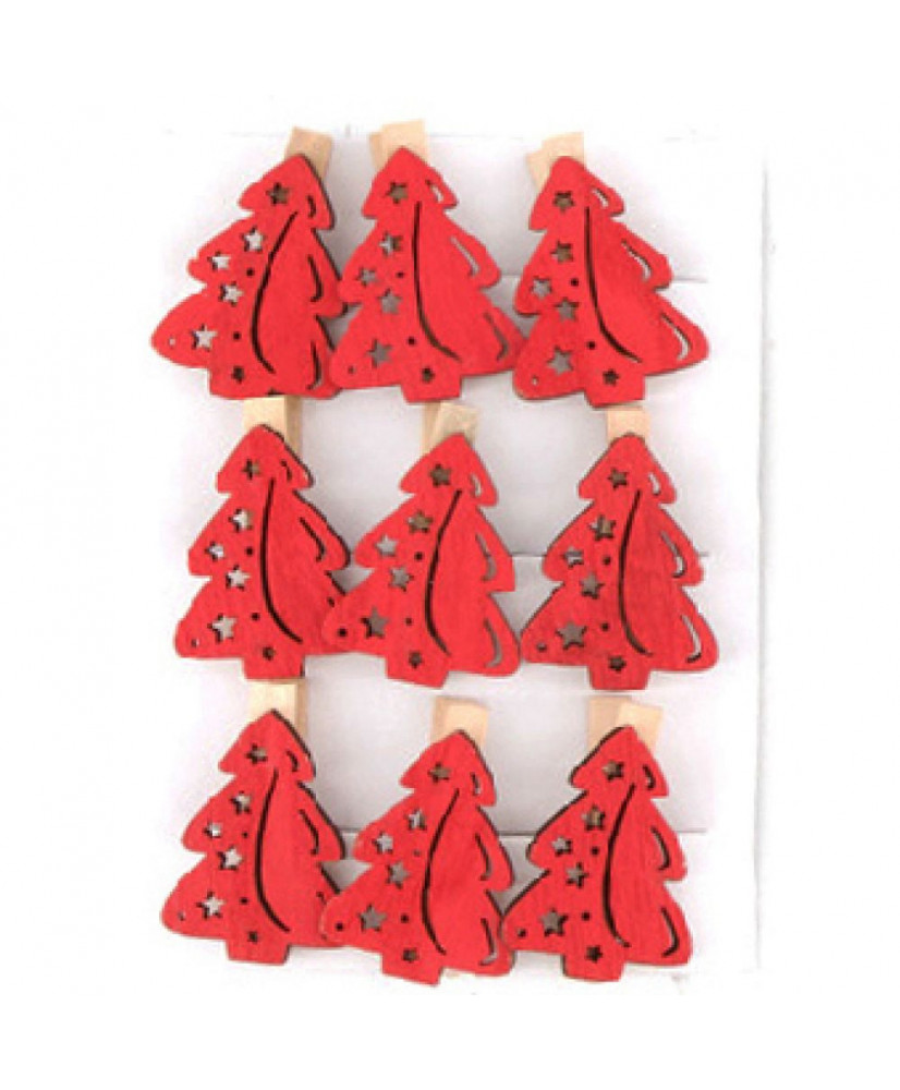 Μανταλάκια Σε Κόκκινο Χρώμα Από Ξύλο Xmas 3,8x4,5εκ