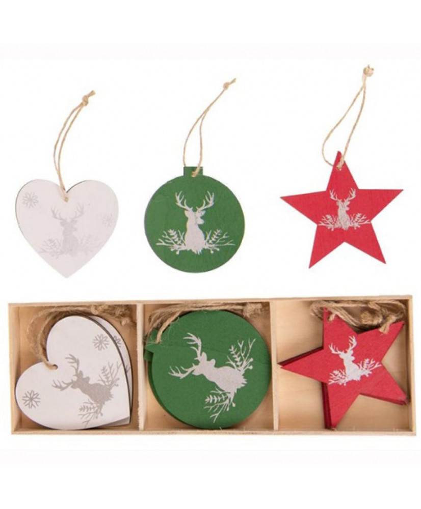 Στολίδια Με Τάρανδο Από Ξύλο Σετ 12τεμ