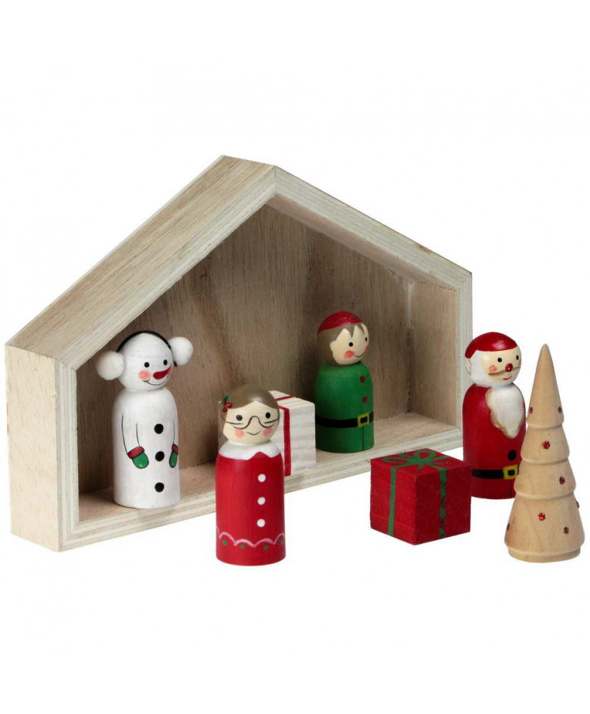 Ξύλινο Σπίτι Με Ανθρώπους Και Δώρα 19,5x11,5εκ