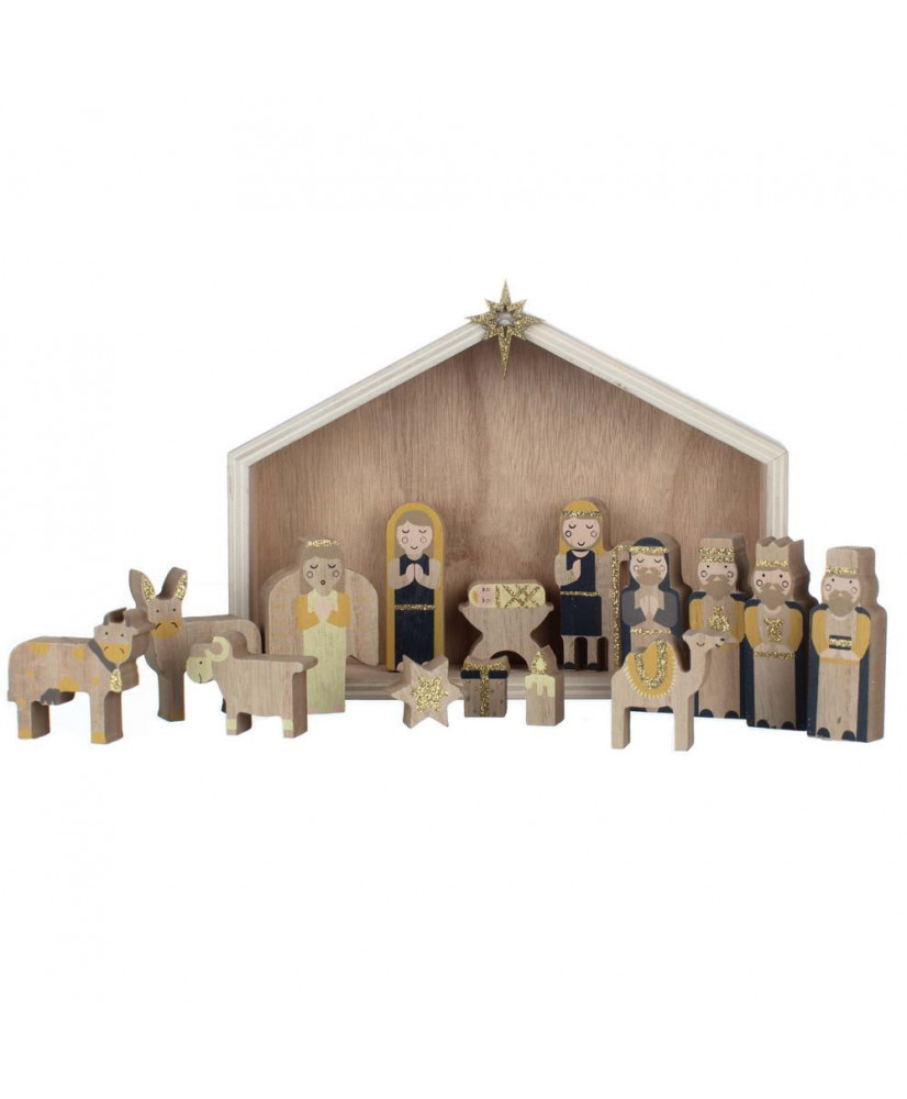 Ξύλινη Φάτνη Με Φιγούρες 16τεμ 9εκ