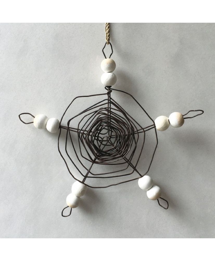 Αστέρι Με Συρμάτινο Ιστό Και Ξύλινες Χάντρες 14εκ