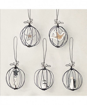 Συρμάτινη Μπάλα Με Ξύλινο Χιονάνθρωπο 5,5εκ