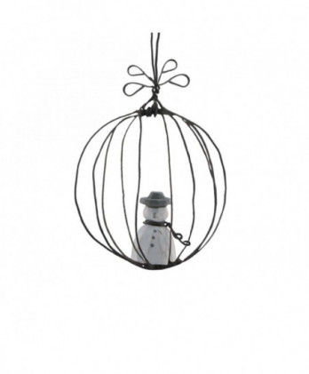 Συρμάτινη Μπάλα Με Ξύλινο Χιονάνθρωπο 5,5εκ