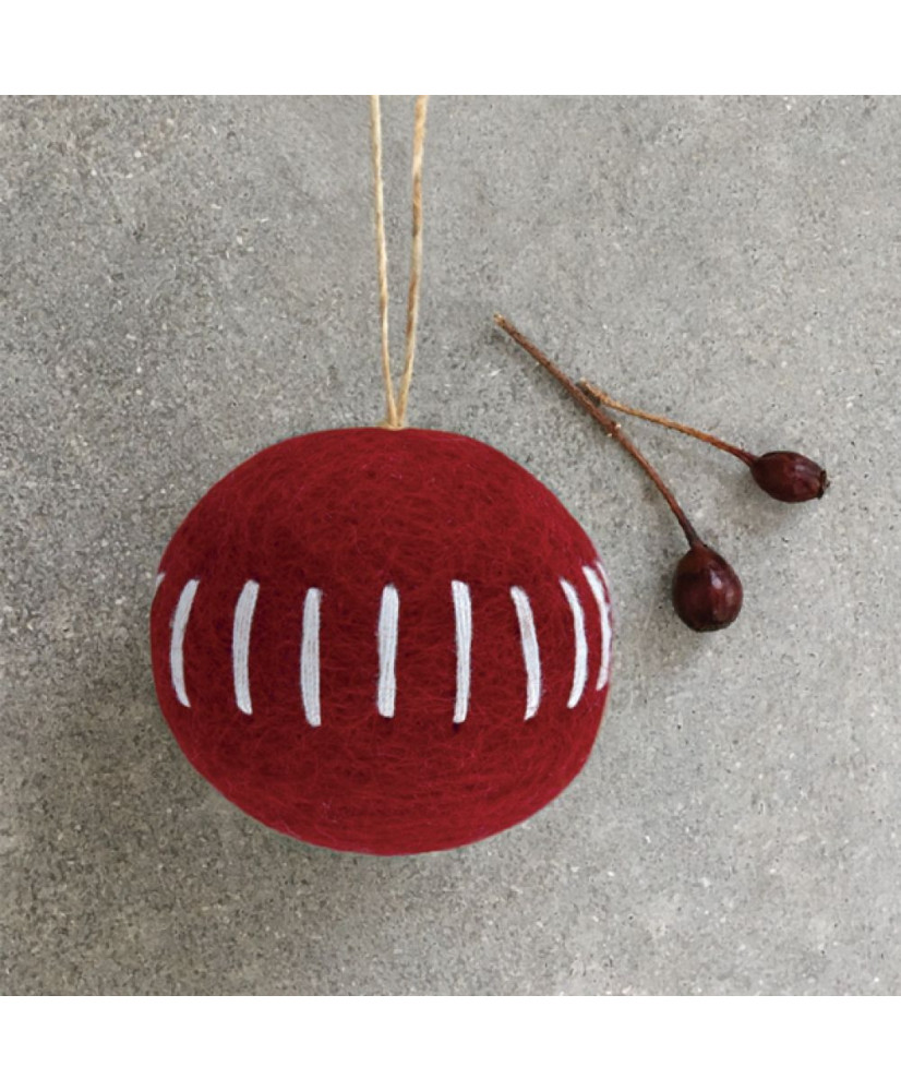 Μπάλα Κόκκινη Από Φλετ Και Λευκό Κέντημα 5εκ