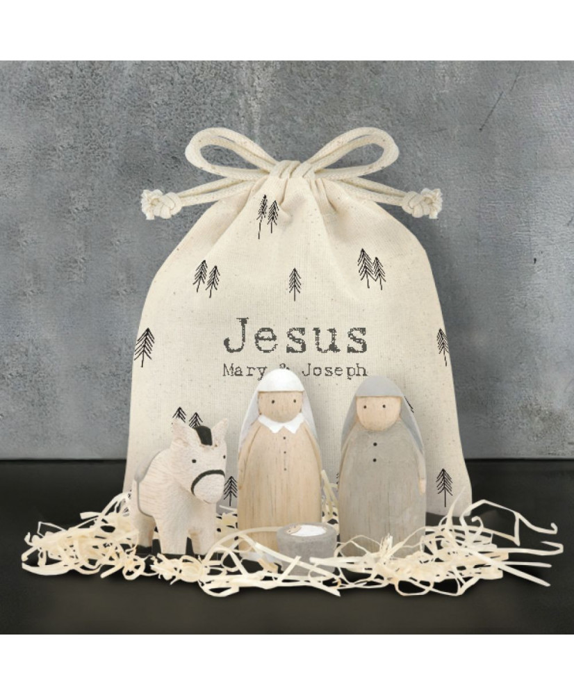 Μαρία Ιωσήφ Και Χριστός Ξύλινα Σε Πουγκί