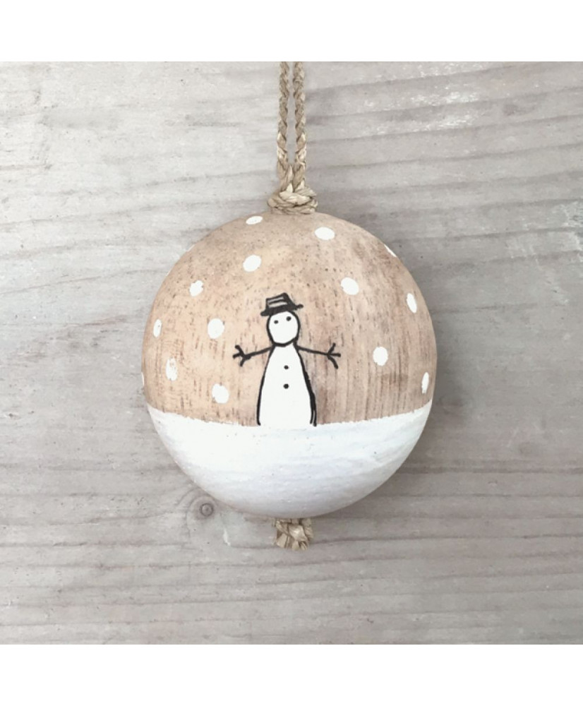 Μπάλα Ξύλινη Με Χιονάθρωπο 4εκ