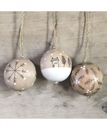 Μπάλα Ξύλινη Με Σπιτάκια Χιονισμένα 5εκ