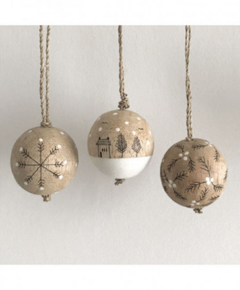 Μπάλα Ξύλινη Με Σπιτάκια Χιονισμένα 5εκ