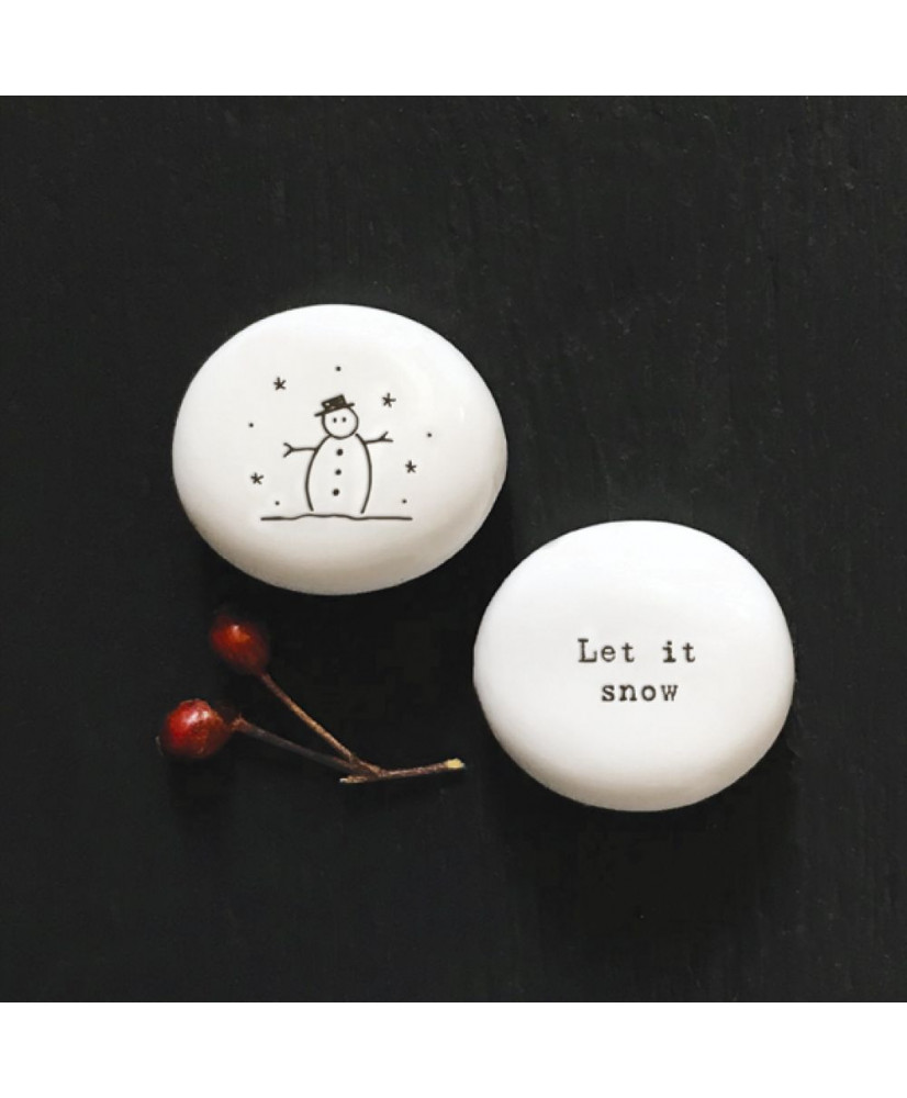 Βότσαλο Από Πορσελάνη Με Χιονάθρωπο –  Let it Snow…4εκ