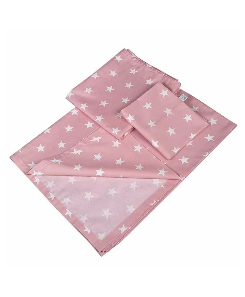 Σεντόνια Κούνιας Με Σχέδιο Λευκά Αστέρια Σε Ροζ Χρώμα