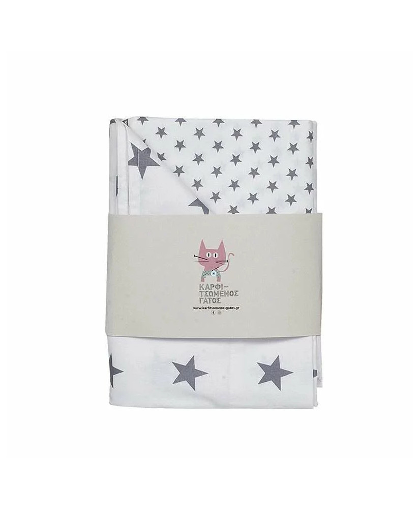 Σεντόνια Λίκνου Με Σχέδιο Stars Grey